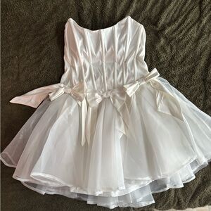 Windsor White Satin Dress with Tulle Overlay